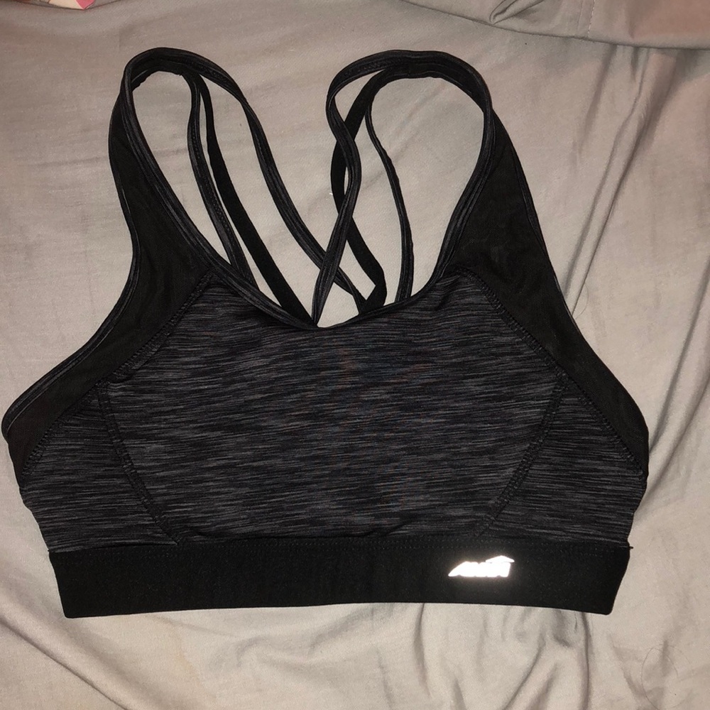 Gray and black sports bra